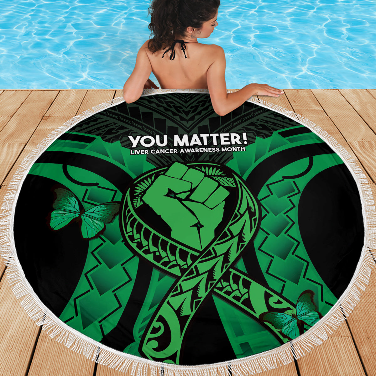 ADHD Awareness Month You Matter Beach Blanket Green Polynesian Ribbon
