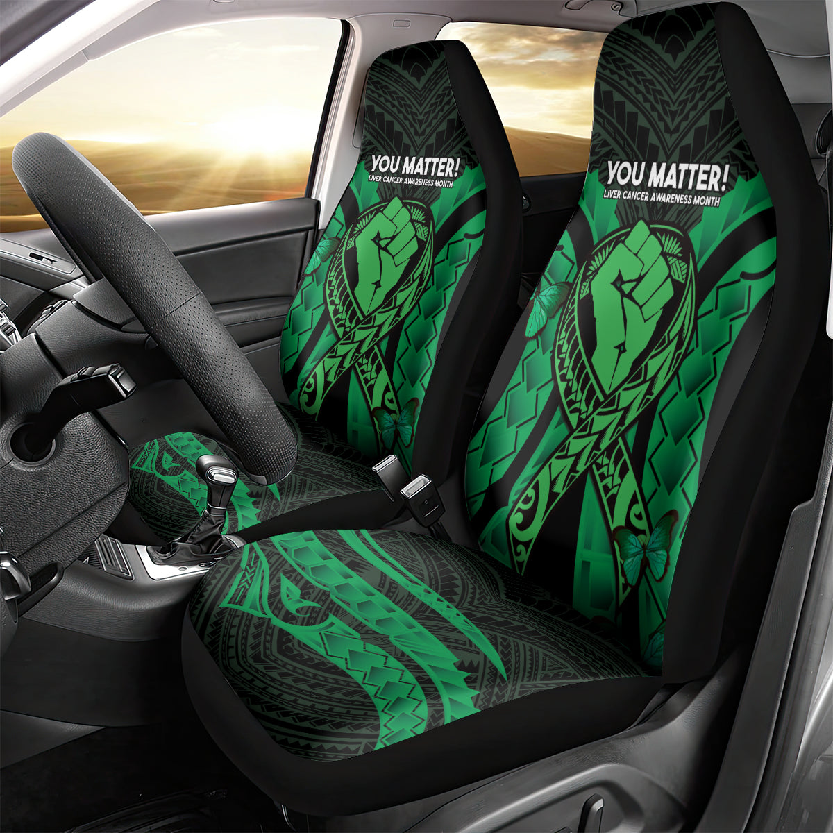 ADHD Awareness Month You Matter Car Seat Cover Green Polynesian Ribbon