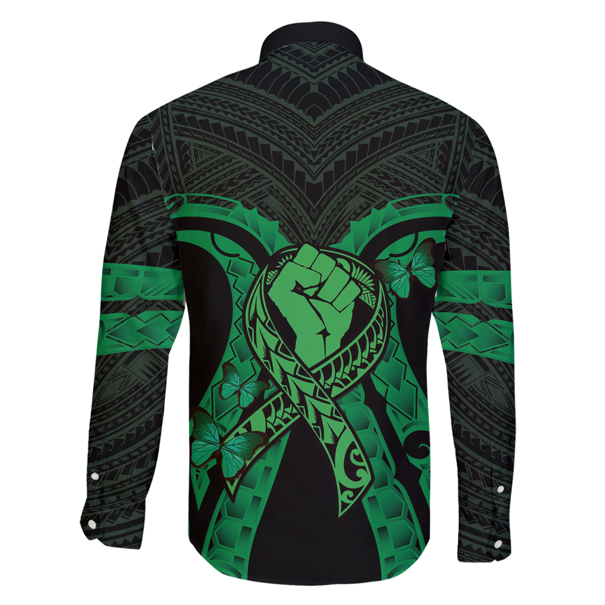 ADHD Awareness Month You Matter Family Matching Off The Shoulder Long Sleeve Dress and Hawaiian Shirt Green Polynesian Ribbon