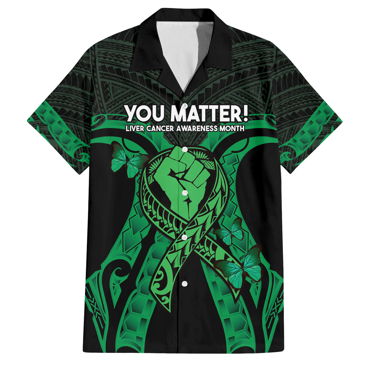 ADHD Awareness Month You Matter Family Matching Tank Maxi Dress and Hawaiian Shirt Green Polynesian Ribbon