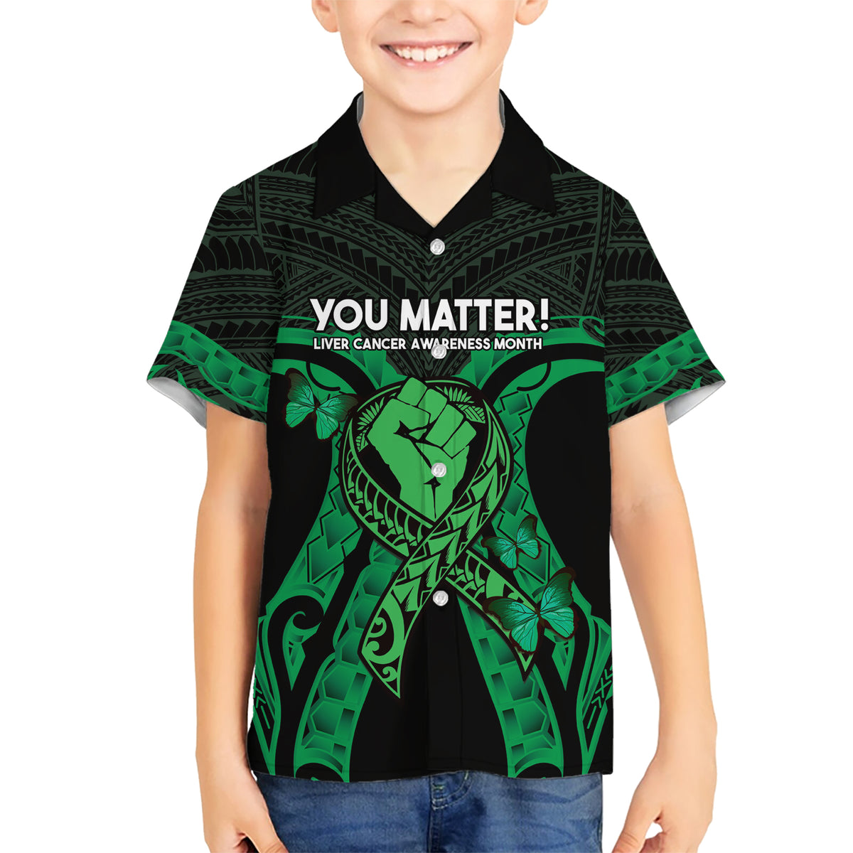 ADHD Awareness Month You Matter Hawaiian Shirt Green Polynesian Ribbon