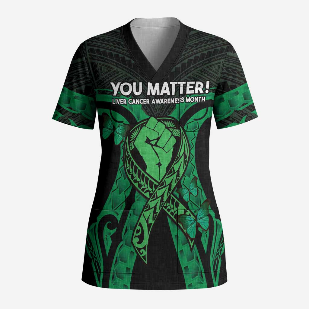 ADHD Awareness Month You Matter Scrub Top Green Polynesian Ribbon - Polynesian Pride