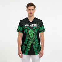 ADHD Awareness Month You Matter Scrub Top Green Polynesian Ribbon - Polynesian Pride