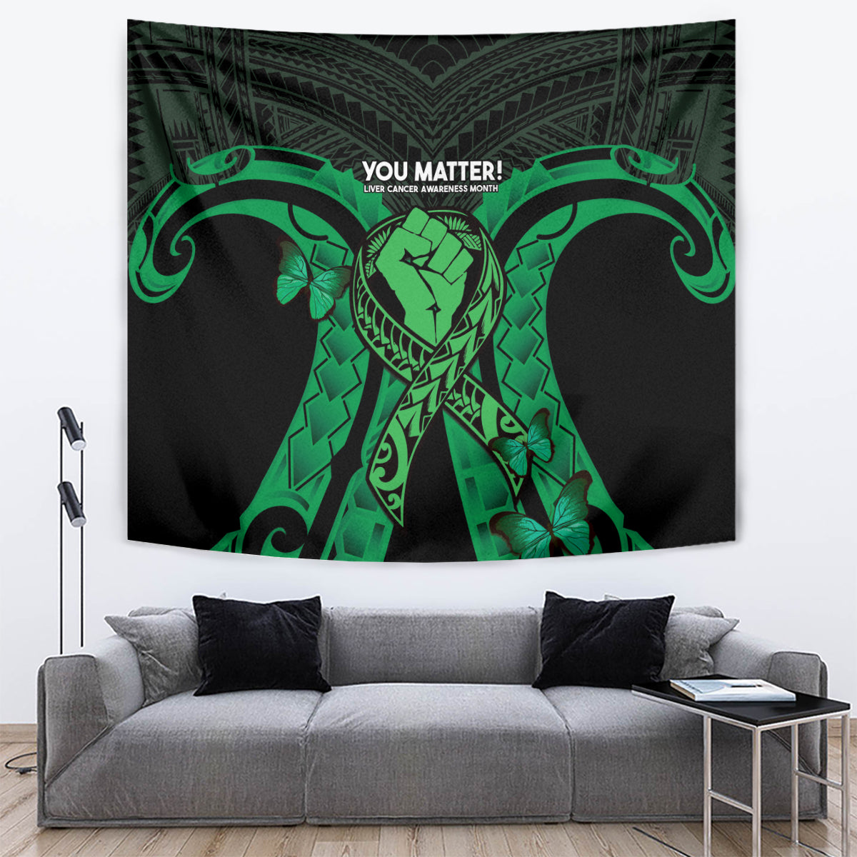 ADHD Awareness Month You Matter Tapestry Green Polynesian Ribbon