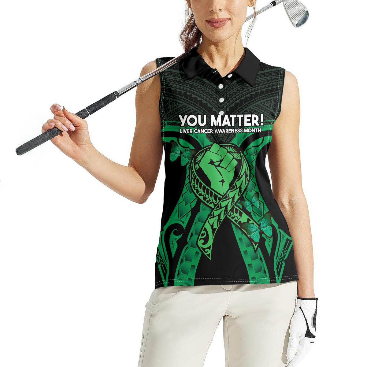 ADHD Awareness Month You Matter Women Sleeveless Polo Shirt Green Polynesian Ribbon