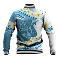 Blue Hawaii Shark Tattoo Baseball Jacket Frangipani With Polynesian Pastel Version LT14 - Polynesian Pride
