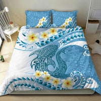 Blue Hawaii Shark Tattoo Bedding Set Frangipani With Polynesian Pastel Version LT14 - Polynesian Pride