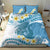 Blue Hawaii Shark Tattoo Bedding Set Frangipani With Polynesian Pastel Version