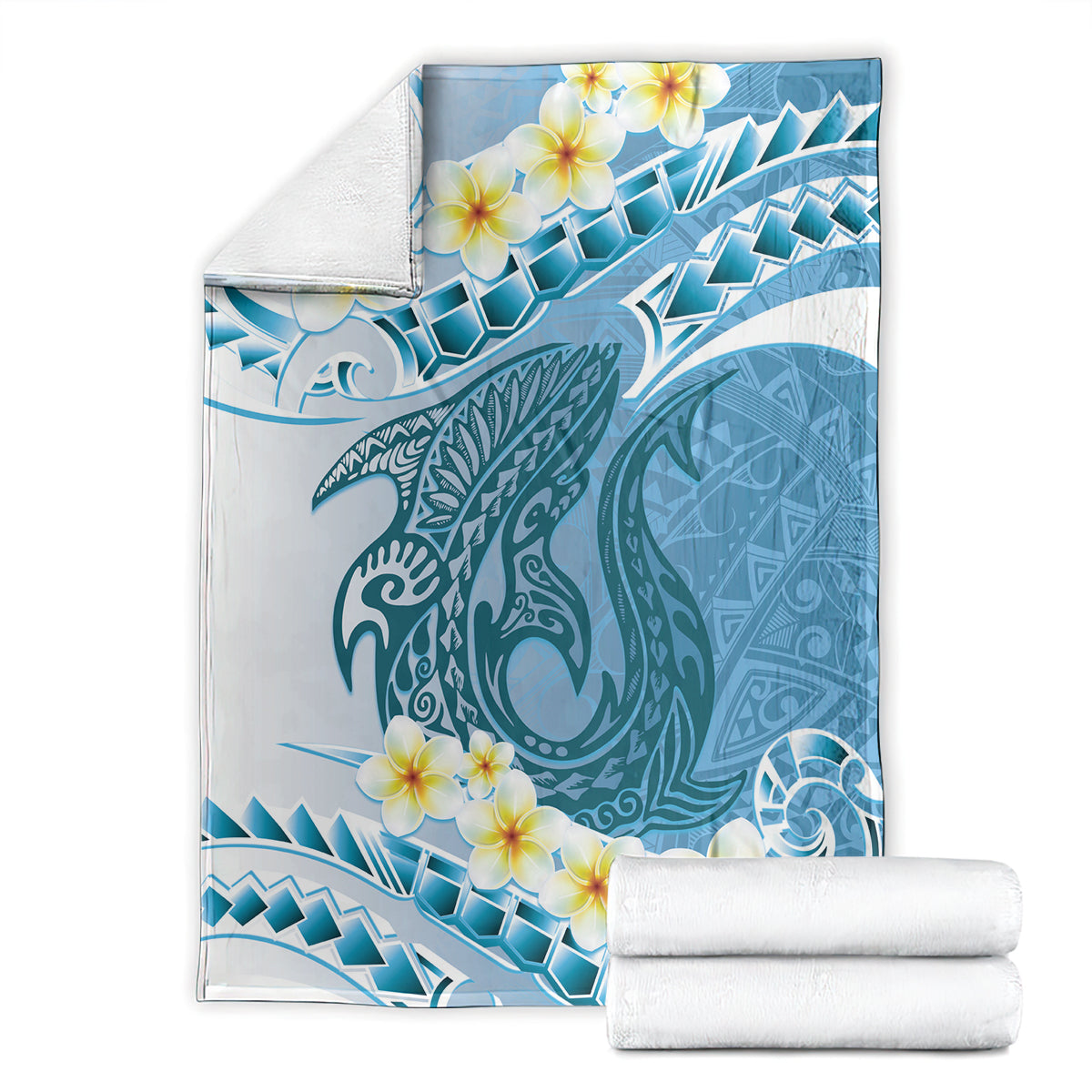 Blue Hawaii Shark Tattoo Blanket Frangipani With Polynesian Pastel Version LT14 - Polynesian Pride