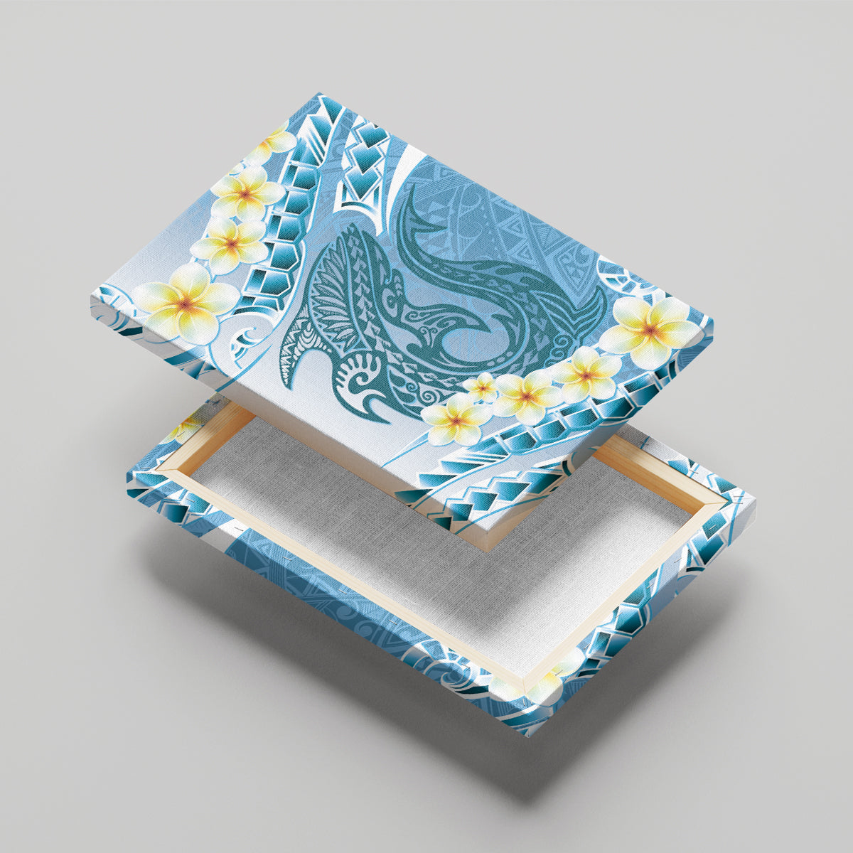 Blue Hawaii Shark Tattoo Canvas Wall Art Frangipani With Polynesian Pastel Version LT14 - Polynesian Pride