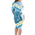 Blue Hawaii Shark Tattoo Family Matching Long Sleeve Bodycon Dress and Hawaiian Shirt Frangipani With Polynesian Pastel Version