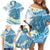 Blue Hawaii Shark Tattoo Family Matching Off Shoulder Short Dress and Hawaiian Shirt Frangipani With Polynesian Pastel Version