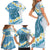 Blue Hawaii Shark Tattoo Family Matching Short Sleeve Bodycon Dress and Hawaiian Shirt Frangipani With Polynesian Pastel Version