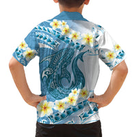 Blue Hawaii Shark Tattoo Family Matching Tank Maxi Dress and Hawaiian Shirt Frangipani With Polynesian Pastel Version
