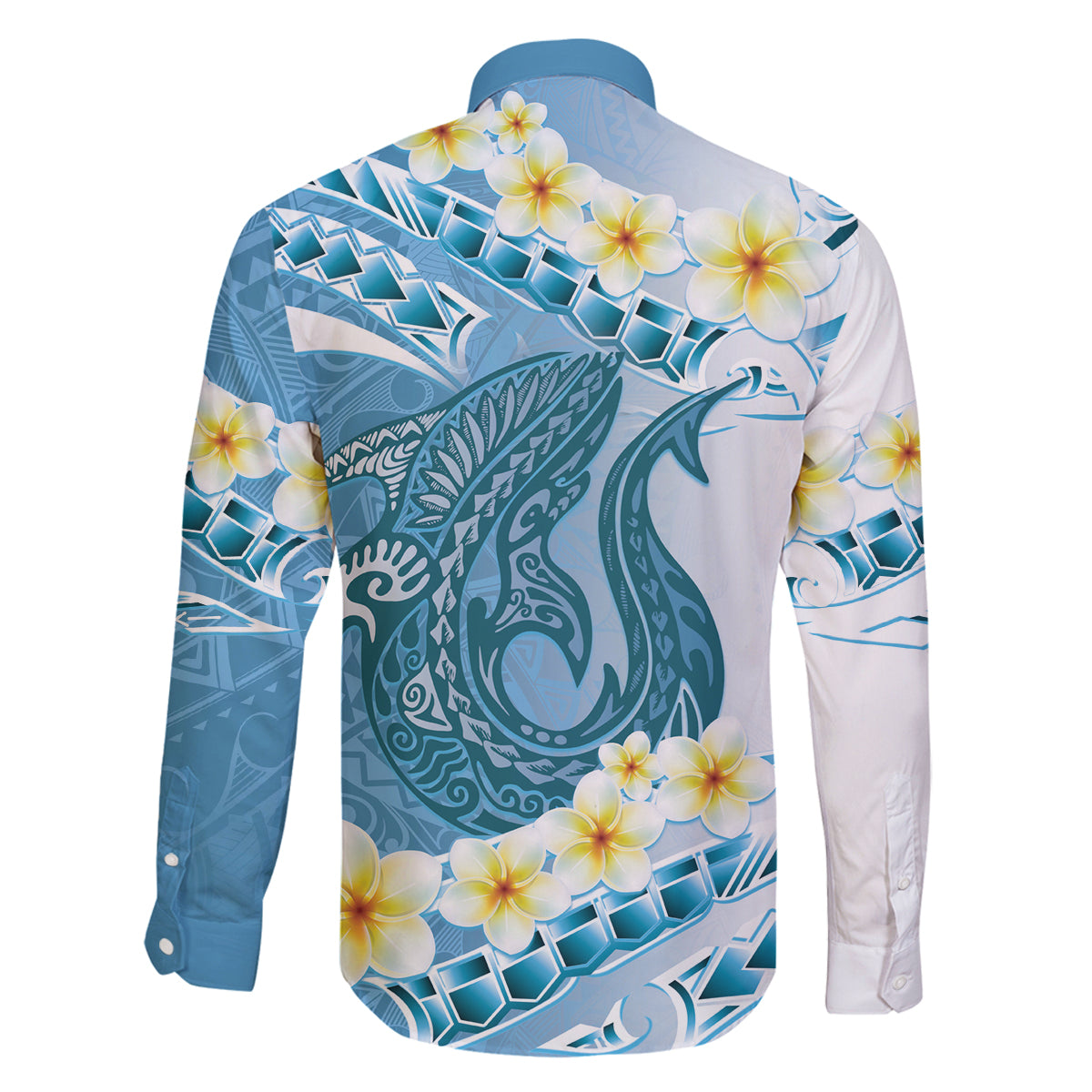Blue Hawaii Shark Tattoo Family Matching Tank Maxi Dress and Hawaiian Shirt Frangipani With Polynesian Pastel Version