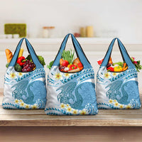 Blue Hawaii Shark Tattoo Grocery Bag Frangipani With Polynesian Pastel Version LT14 3-pack One Size Blue - Polynesian Pride