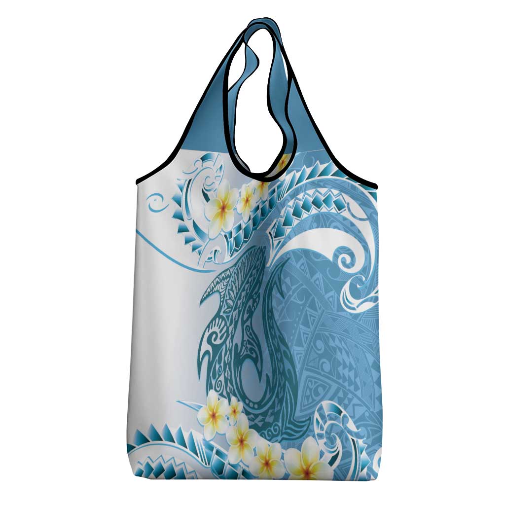 Blue Hawaii Shark Tattoo Grocery Bag Frangipani With Polynesian Pastel Version LT14 - Polynesian Pride