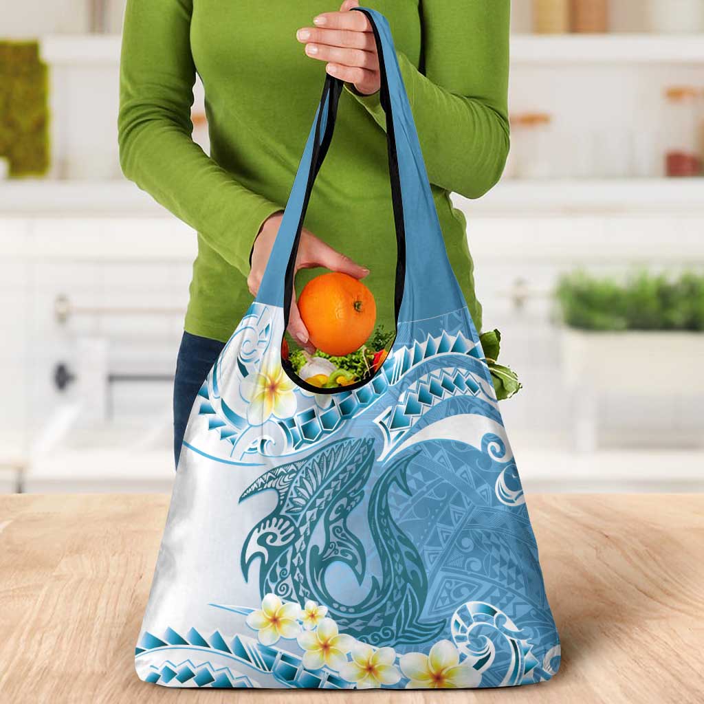 Blue Hawaii Shark Tattoo Grocery Bag Frangipani With Polynesian Pastel Version LT14 - Polynesian Pride