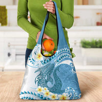 Blue Hawaii Shark Tattoo Grocery Bag Frangipani With Polynesian Pastel Version LT14 - Polynesian Pride