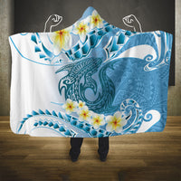 Blue Hawaii Shark Tattoo Hooded Blanket Frangipani With Polynesian Pastel Version LT14 One Size Blue - Polynesian Pride