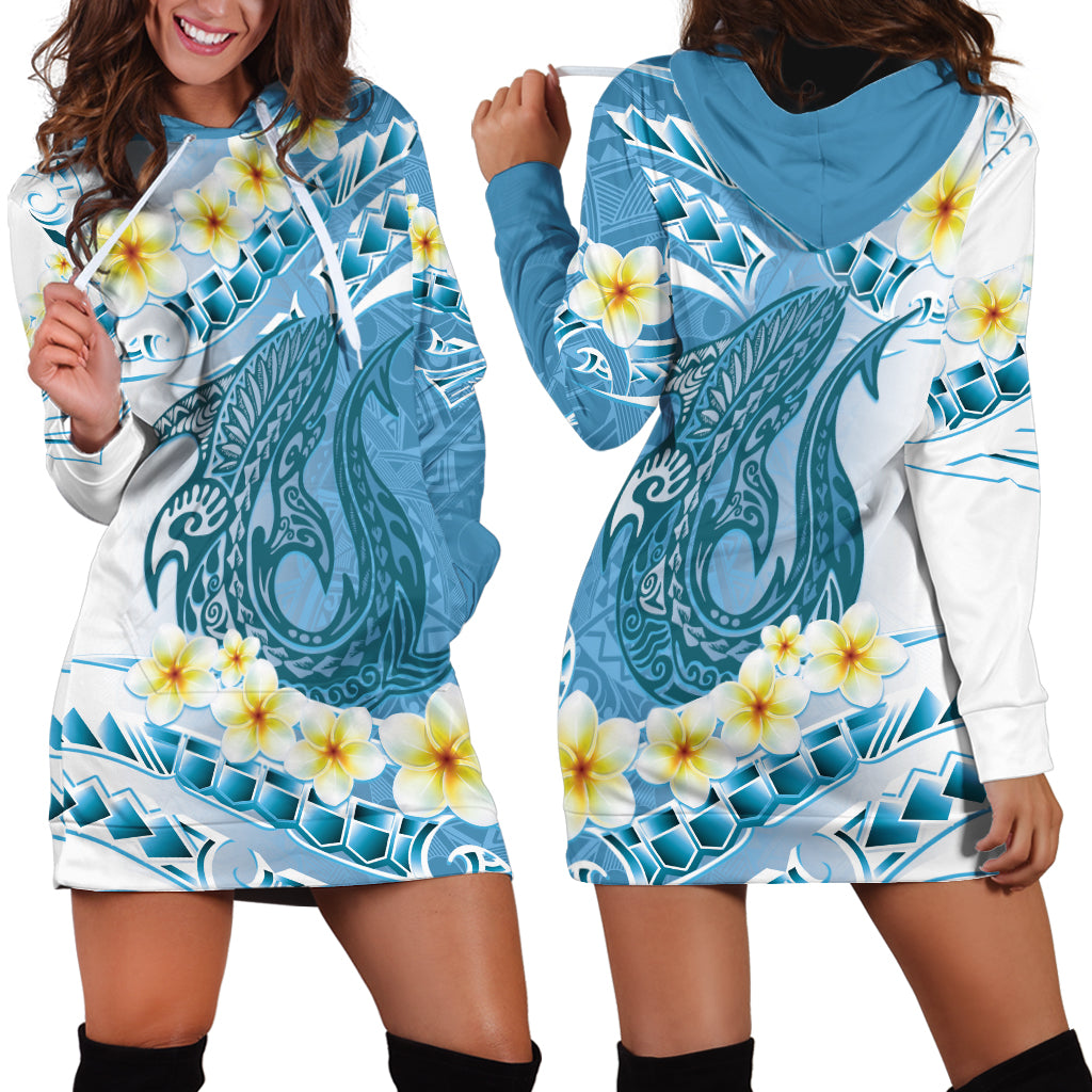 Blue Hawaii Shark Tattoo Hoodie Dress Frangipani With Polynesian Pastel Version LT14 - Polynesian Pride