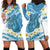 Blue Hawaii Shark Tattoo Hoodie Dress Frangipani With Polynesian Pastel Version