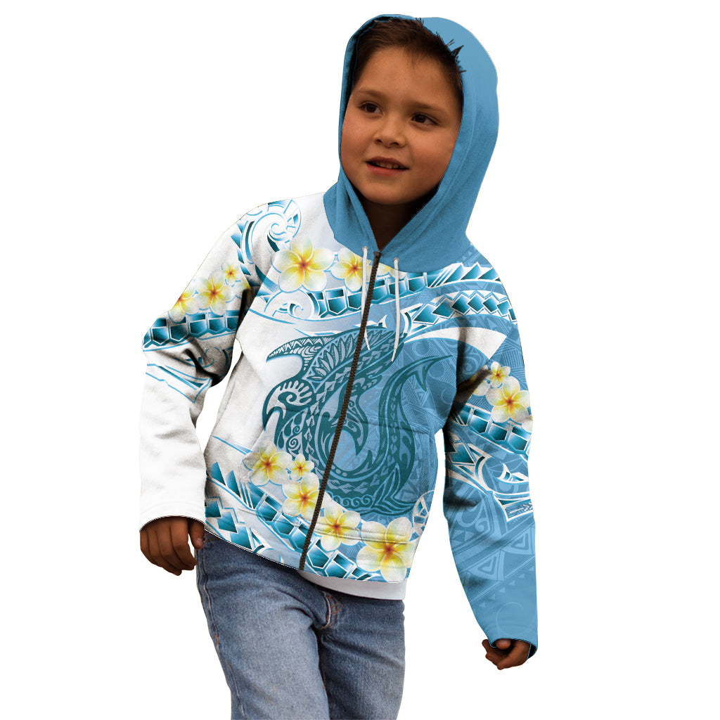 Blue Hawaii Shark Tattoo Kid Hoodie Frangipani With Polynesian Pastel Version