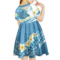 Blue Hawaii Shark Tattoo Kid Short Sleeve Dress Frangipani With Polynesian Pastel Version LT14 - Polynesian Pride