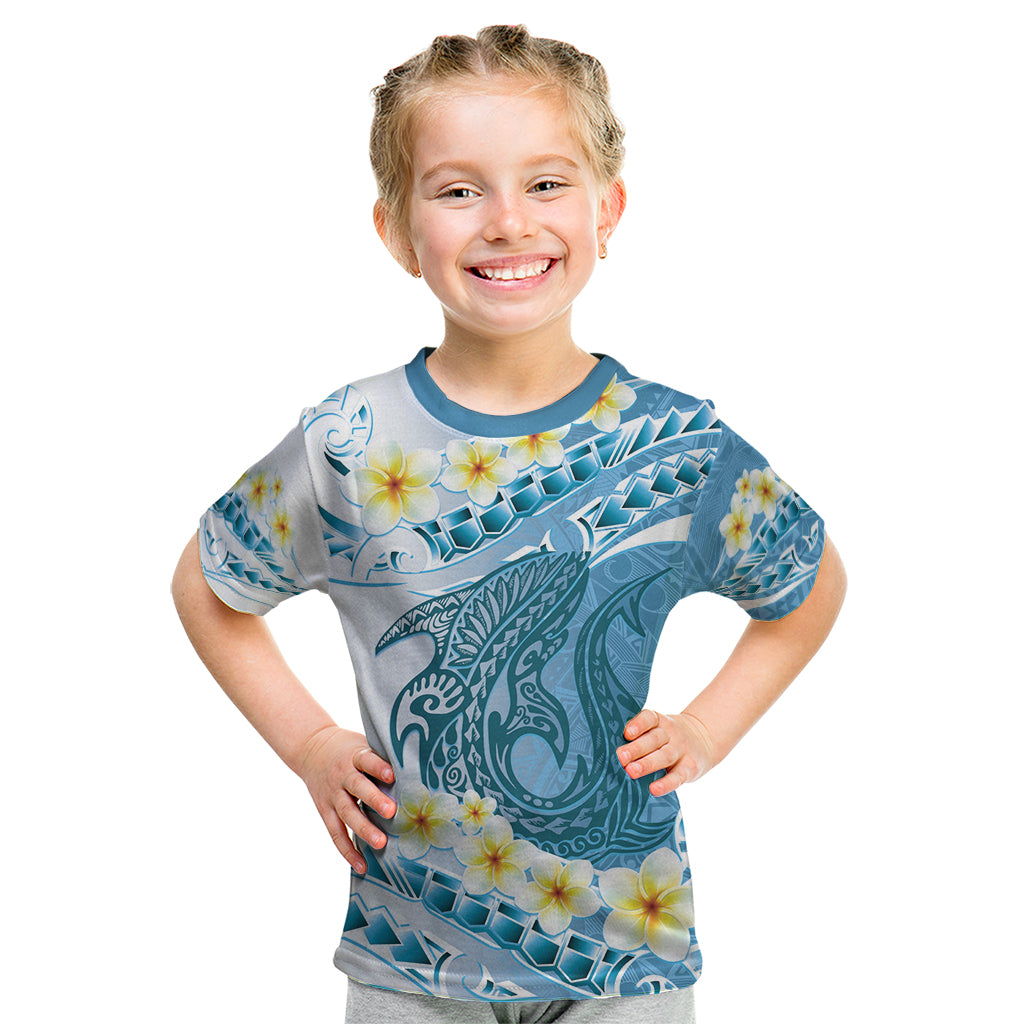 Blue Hawaii Shark Tattoo Kid T Shirt Frangipani With Polynesian Pastel Version