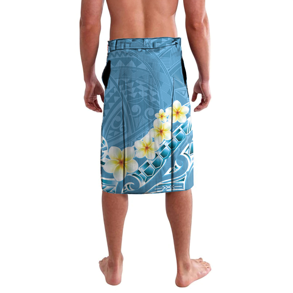 Blue Hawaii Shark Tattoo Lavalava Frangipani With Polynesian Pastel Version LT14 - Polynesian Pride