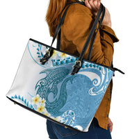 Blue Hawaii Shark Tattoo Leather Tote Bag Frangipani With Polynesian Pastel Version LT14 - Polynesian Pride