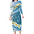 Blue Hawaii Shark Tattoo Long Sleeve Bodycon Dress Frangipani With Polynesian Pastel Version