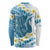 Blue Hawaii Shark Tattoo Long Sleeve Shirt Frangipani With Polynesian Pastel Version