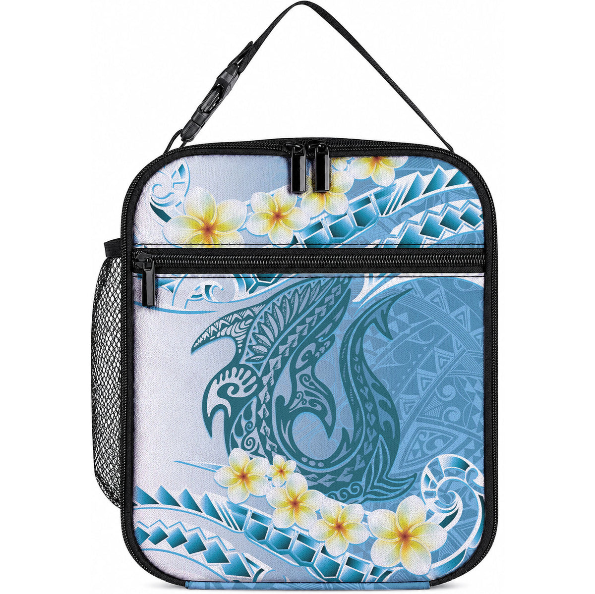 Blue Hawaii Shark Tattoo Lunch Bag Frangipani With Polynesian Pastel Version LT14 10.2 × 8.3 × 4.3 inch Blue - Polynesian Pride