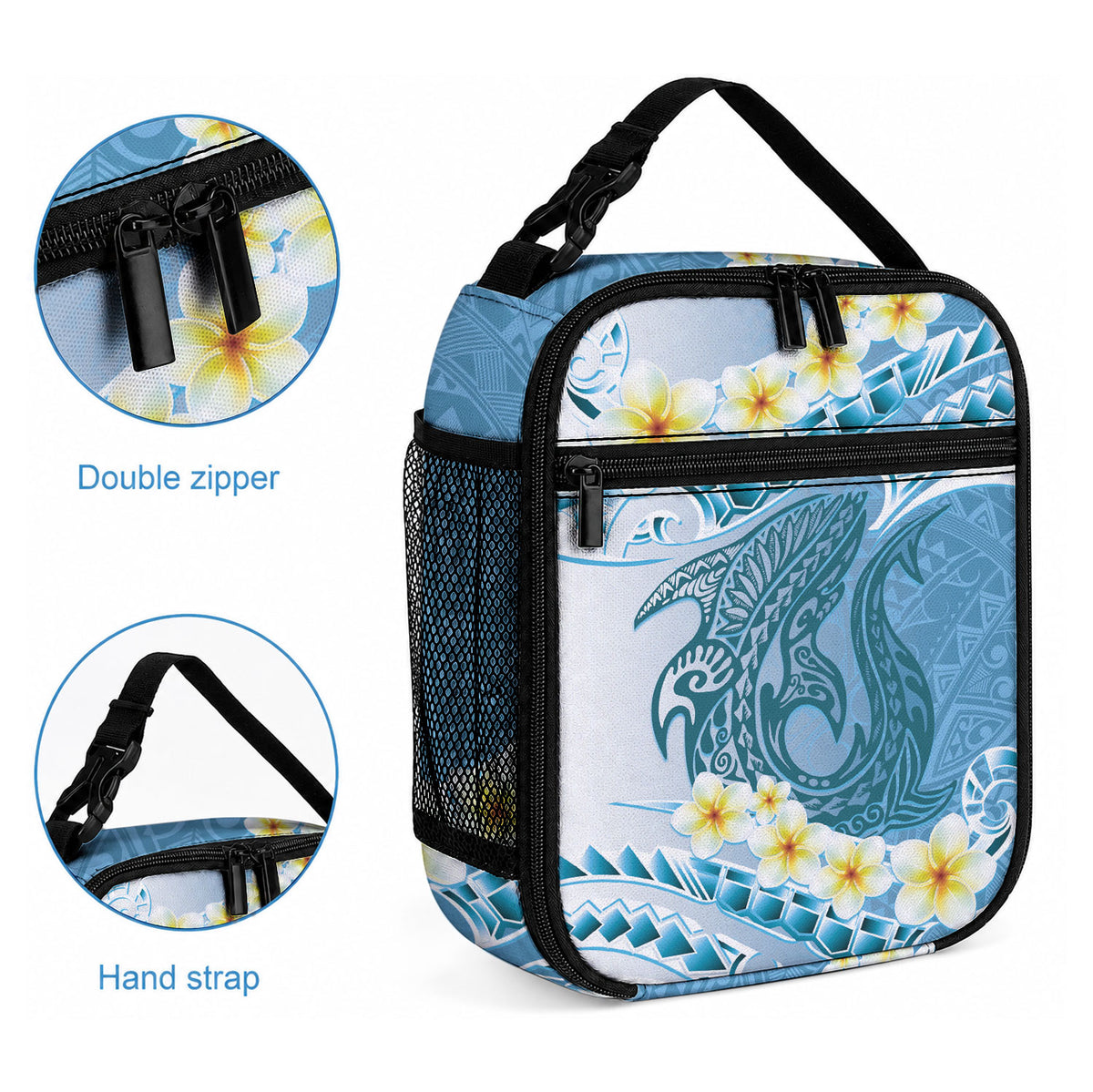 Blue Hawaii Shark Tattoo Lunch Bag Frangipani With Polynesian Pastel Version LT14 - Polynesian Pride