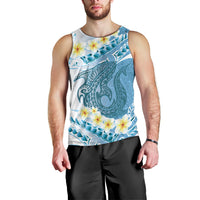 Blue Hawaii Shark Tattoo Men Tank Top Frangipani With Polynesian Pastel Version LT14 - Polynesian Pride