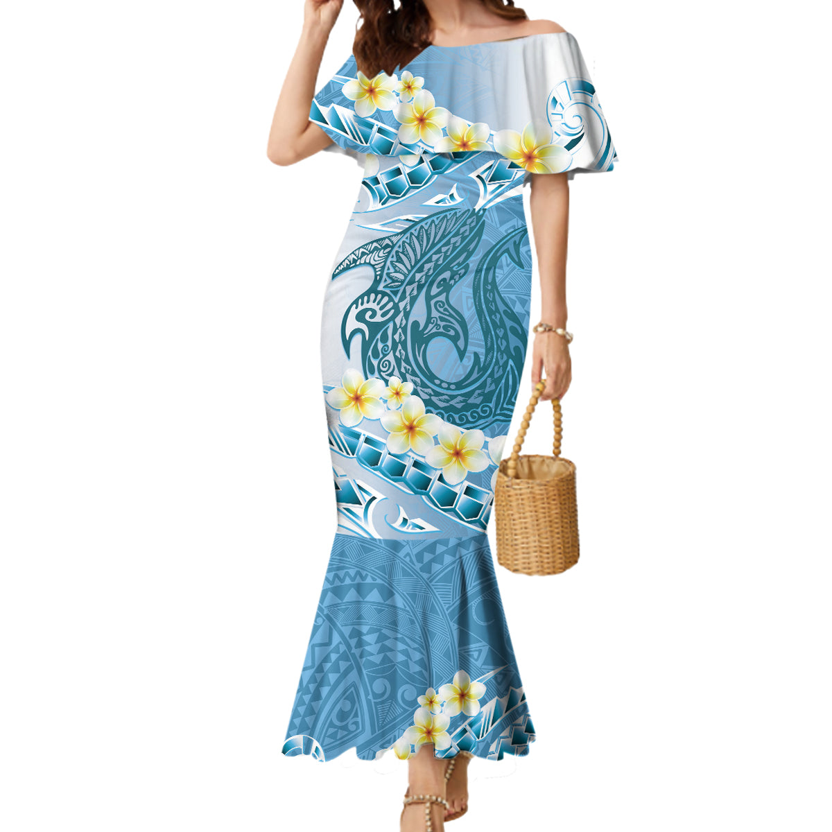 Blue Hawaii Shark Tattoo Mermaid Dress Frangipani With Polynesian Pastel Version