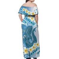 Blue Hawaii Shark Tattoo Off Shoulder Maxi Dress Frangipani With Polynesian Pastel Version LT14 - Polynesian Pride