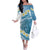 Blue Hawaii Shark Tattoo Off The Shoulder Long Sleeve Dress Frangipani With Polynesian Pastel Version