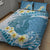 Blue Hawaii Shark Tattoo Quilt Bed Set Frangipani With Polynesian Pastel Version