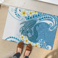 Blue Hawaii Shark Tattoo Rubber Doormat Frangipani With Polynesian Pastel Version
