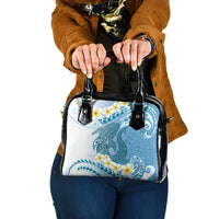 Blue Hawaii Shark Tattoo Shoulder Handbag Frangipani With Polynesian Pastel Version