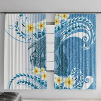 Blue Hawaii Shark Tattoo Window Curtain Frangipani With Polynesian Pastel Version LT14 With Hooks Blue - Polynesian Pride