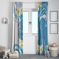 Blue Hawaii Shark Tattoo Window Curtain Frangipani With Polynesian Pastel Version LT14 - Polynesian Pride