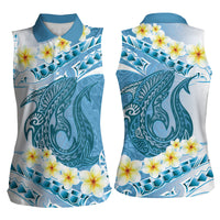Blue Hawaii Shark Tattoo Women Sleeveless Polo Shirt Frangipani With Polynesian Pastel Version