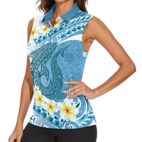 Blue Hawaii Shark Tattoo Women Sleeveless Polo Shirt Frangipani With Polynesian Pastel Version