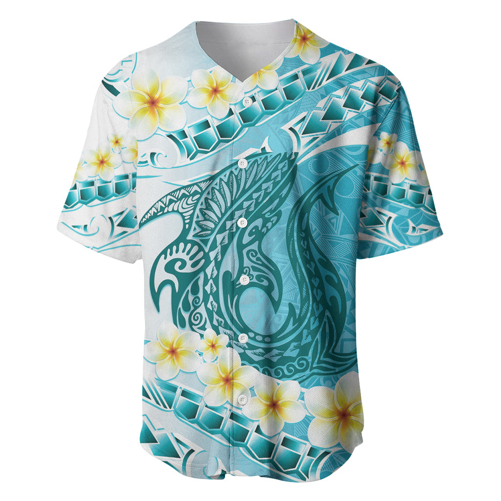 Turquoise Hawaii Shark Tattoo Baseball Jersey Frangipani With Polynesian Pastel Version