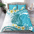 Turquoise Hawaii Shark Tattoo Bedding Set Frangipani With Polynesian Pastel Version