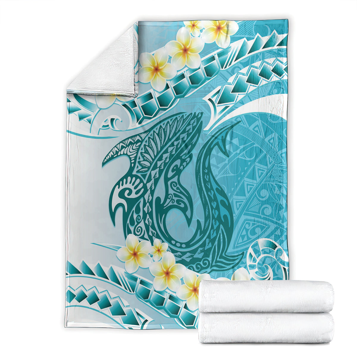 Turquoise Hawaii Shark Tattoo Blanket Frangipani With Polynesian Pastel Version LT14 - Polynesian Pride