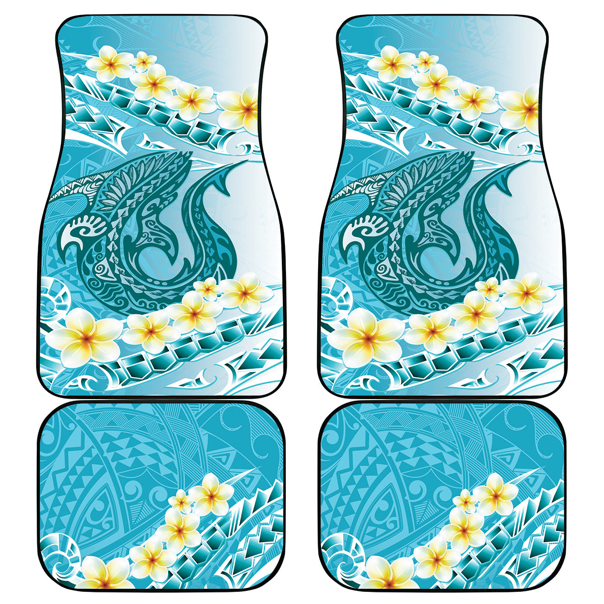 Turquoise Hawaii Shark Tattoo Car Mats Frangipani With Polynesian Pastel Version